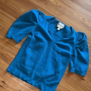 Industry Blue Ribbed Knit Puff Sleeve Top